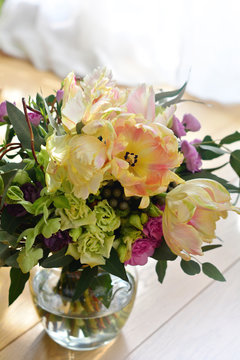 a provence style bouquet of different romantic flowers