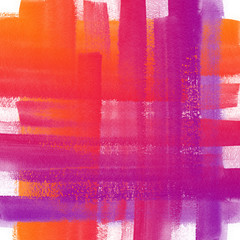 Abstract plaid hand drawn watercolor background. Aquarelle colorful texture. Orange pink ombre backdrop.