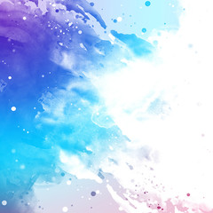 Blue watercolor grunge background. Cloudy abstract colorful hand painted texture.