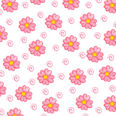 Pattern with pink flowers on a white background Watercolor illustration