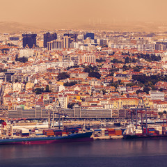 Obraz premium Sunny day view of Lisbon from the National Sanctuary of Christ the King. Portugal