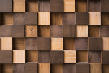 Modern abstract wooden texture with many square planks.