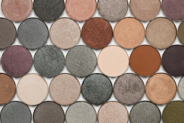 Natural colour eyeshadow palette isolated on white background.