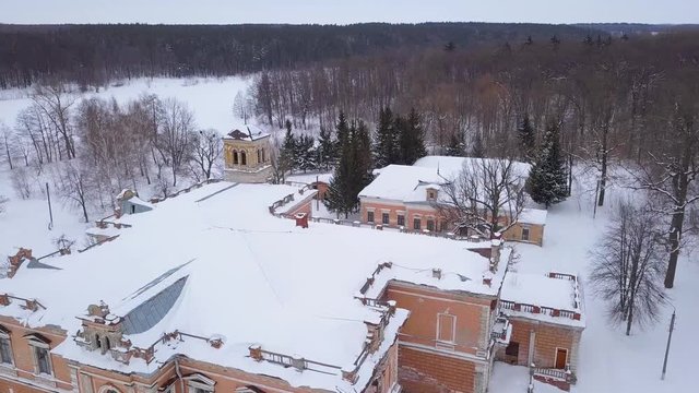 Aerial view of the old abandoned estate in the desert winter landscape