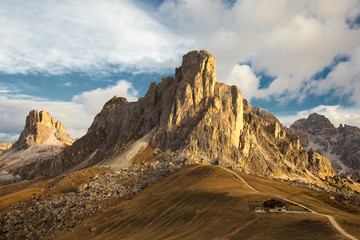 Passo Giau, Dolomites Mountains, Italy in autumn morning colors