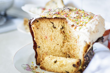 Home Easter cake on a plate, close-up.