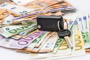 Car rent or purchasing, euro money with keys