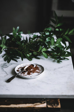 Cocoa powder on table