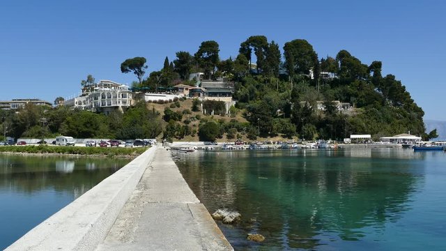 Beautiful Kanoni hill area in Corfu island with Pontikonissi island and Vlacherna Monastery. Mouse Island.