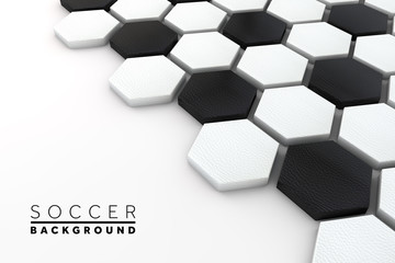 Fototapeta premium Soccer ball hexagon background. black and white football pattern. 3d Rendering
