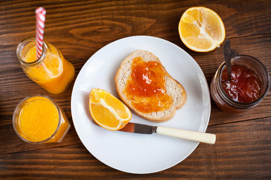 healthy breakfast and orange jam