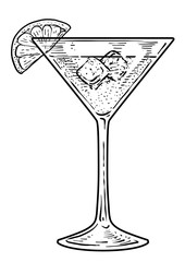 Cocktail illustration, drawing, engraving, ink, line art, vector