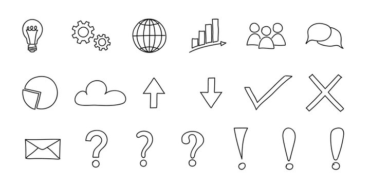 Group of business and finance icons - hand drawn elements. Vector.