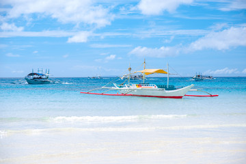Bangka boat on the bay in beautiful ocean, Boracay island, Philippines