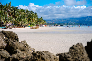 White beach rocky view on Boracay, Philippines