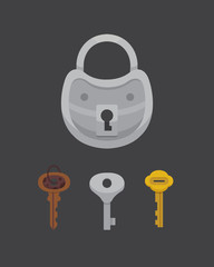 Set of vintage keys and locks. Vector illustration cartoon padlock. Secret, mystery or safe icon.