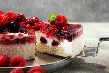 raspberry cake and many fresh raspberries