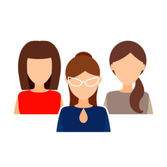 Female collective, team.  Women in office clothes. Vector flat illustration.