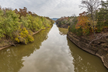 Fototapeta na wymiar Petit jean river Arkansas fall season water reflections