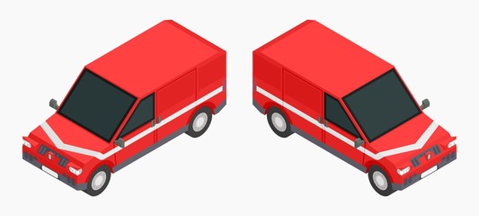 red isometric cars for cargo transportation stock vector image