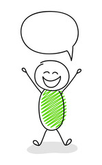 Funny stickman with empty speech bubble - excited facial expression. Vector.