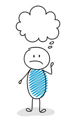 Confused stickman with empty speech ballon. Vector.