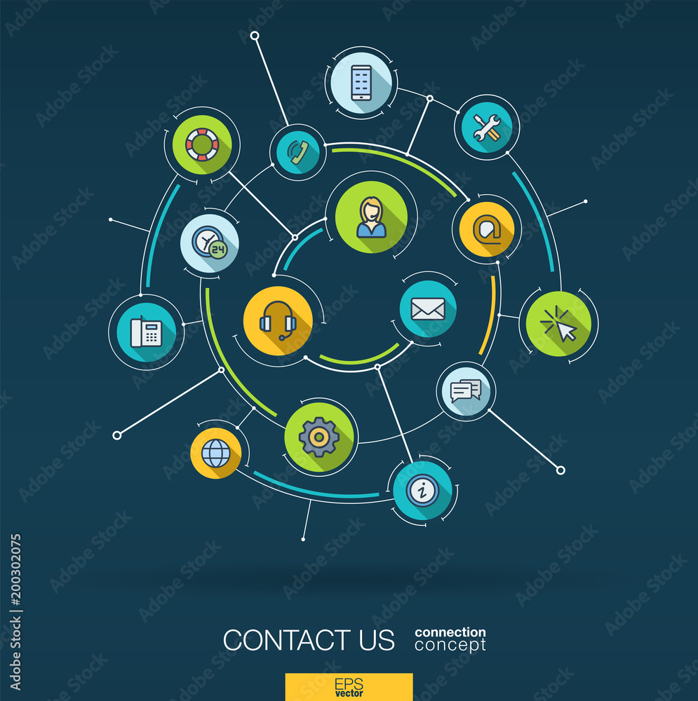 Aufkleber abstract contact us, call center background. digital connect system with integrated circles, flat ic