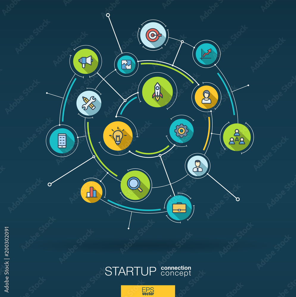 Poster abstract startup project, development background. digital connect system, integrated circles, flat i