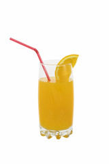 Orange juice in a high glass isolated on a white background