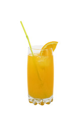 Orange juice in a high glass isolated on a white background