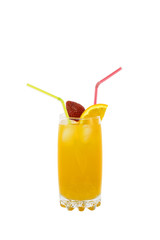 Orange juice in a high glass isolated on a white background
