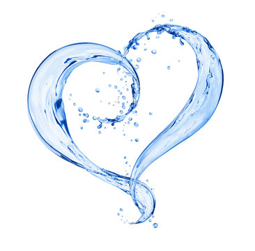 Splashes of water in the shape of a heart, isolated on a white background