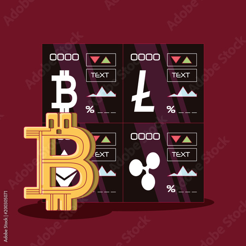 Cryptocurrency Stock Market And Bitcoin Symbol Over Red Background Cryptocurrency Stock Market And Bitcoin Symbol Over Red Background Colorful Design Vector Ilration