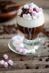  Iced coffee with ice cream, whipped cream and  marshmallows