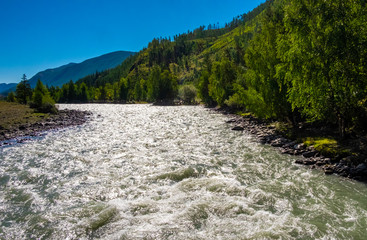 Mountain landscape. The Chuya River in the Altai Republic.
