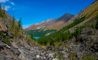 Mountain landscape. Mountain peaks in the republic of Altai.