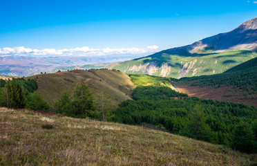 Fototapeta premium Mountain landscape. Mountain peaks in the republic of Altai.