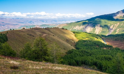 Naklejka premium Mountain landscape. Mountain peaks in the republic of Altai.