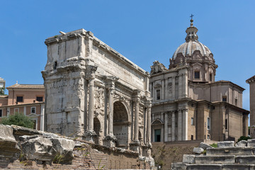 Fototapeta na wymiar Capitoline Hill, Septimius Severus Arch at Roman Forum in city of Rome, Italy