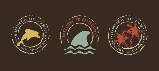 Old summer stamp set from california beach