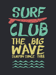 Fototapeta premium Retro surf club beach text quote for summer