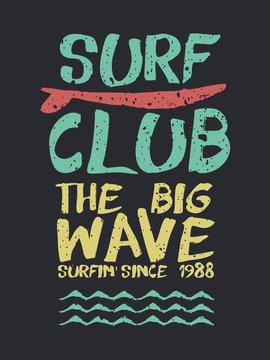 Retro surf club beach text quote for summer