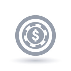 Poker chip icon. Dollar token symbol. Gambling money sign in circle outline. Vector illustration.