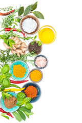 Healthy food Herbs spices Curry turmeric ginger rosemary basil