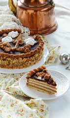cake made of Shortcrust pastry layers and chocolate  butter cream, soviet cake Leningradskiy