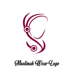 muslimah wear logo for hijab or scarf fashion product with gold colour, muslimah has mean great women with multi talent