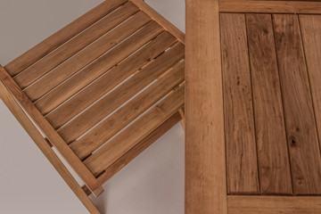 Wooden handmade furniture (chair, bed, table) isolated