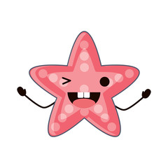 Kawaii sea star wiking an eye over white background, colorful design. vector illustration