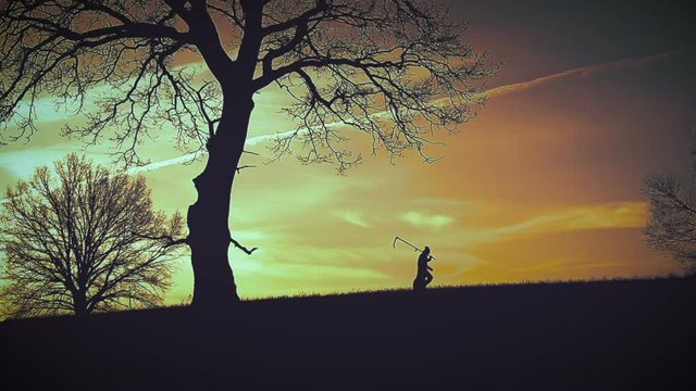 At sunset there is a grim Reaper
