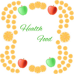 Frame Health food - vector orange and apple